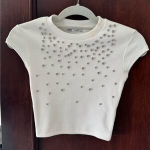 Zara White Embellished Crop Top